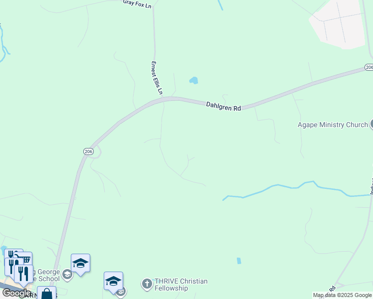 map of restaurants, bars, coffee shops, grocery stores, and more near 9338 Chaps Drive in King George