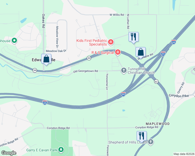 map of restaurants, bars, coffee shops, grocery stores, and more near 6091 Tunnel Hill Road in Lanesville