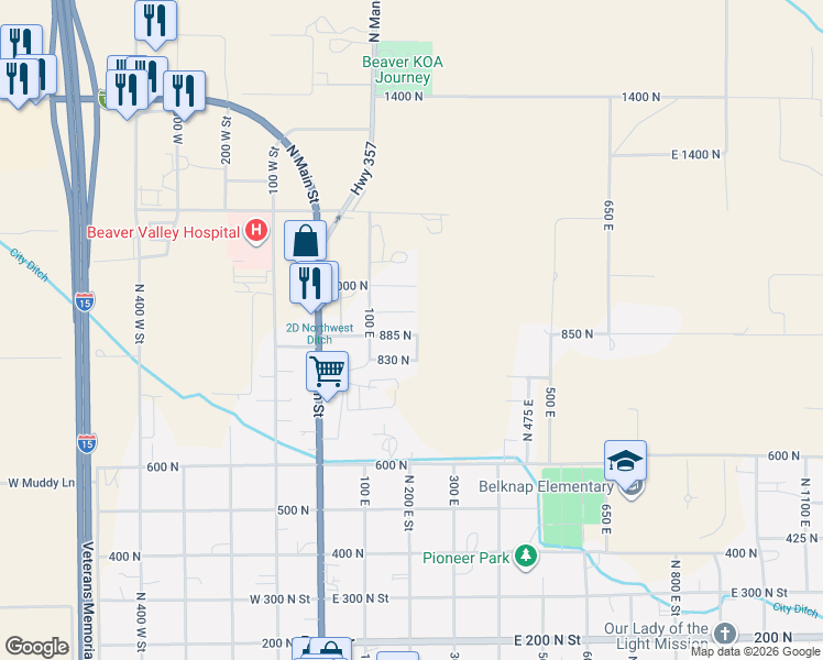 map of restaurants, bars, coffee shops, grocery stores, and more near 189 885 North in Beaver