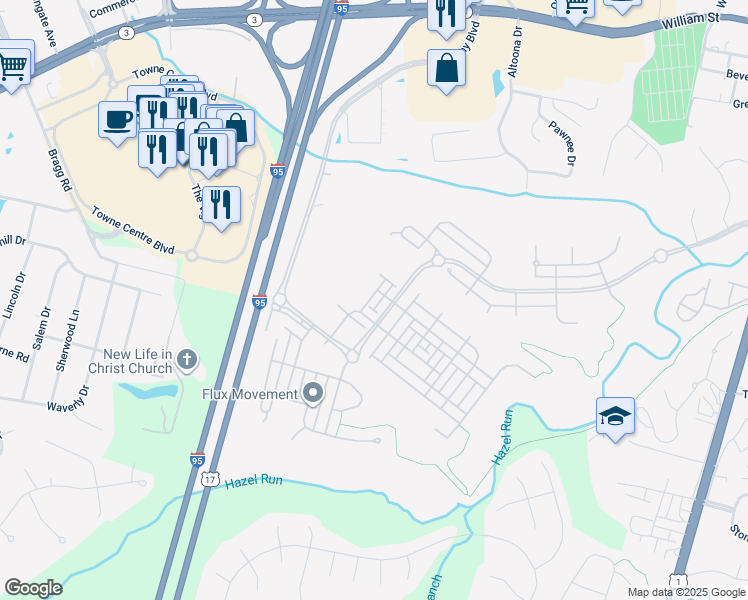 map of restaurants, bars, coffee shops, grocery stores, and more near 1106 Hoke Lane in Fredericksburg