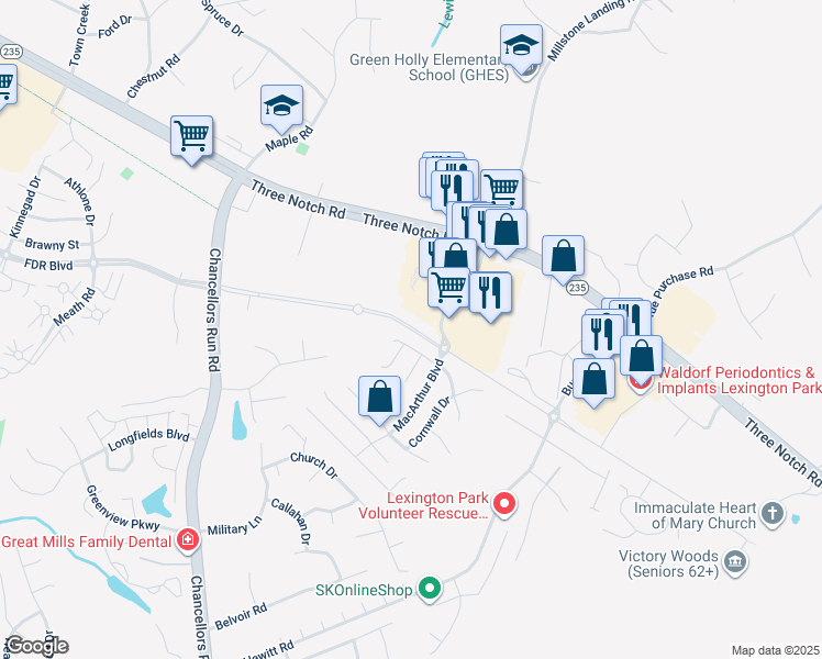 map of restaurants, bars, coffee shops, grocery stores, and more near Franklin Delano Roosevelt Boulevard in California