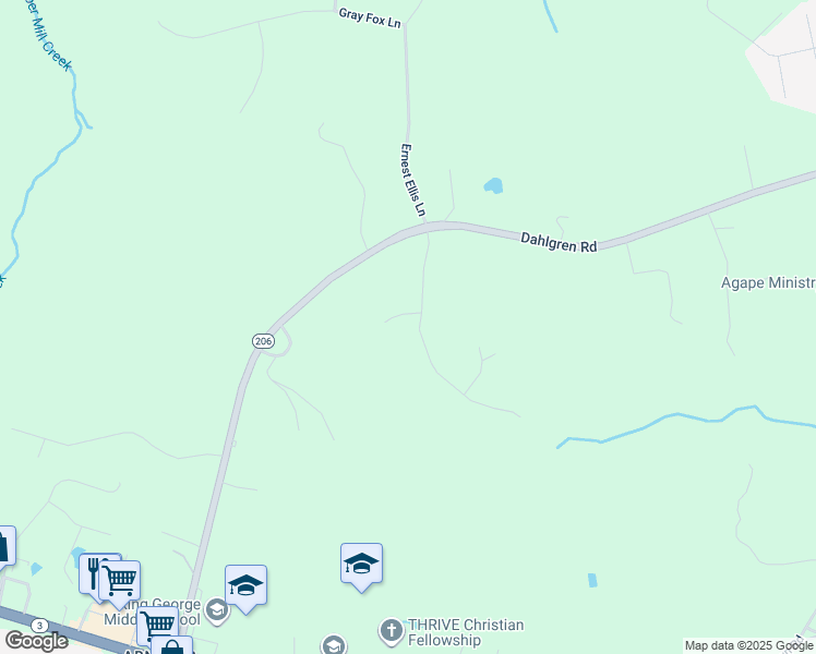 map of restaurants, bars, coffee shops, grocery stores, and more near 9160 Carriage Lane in King George
