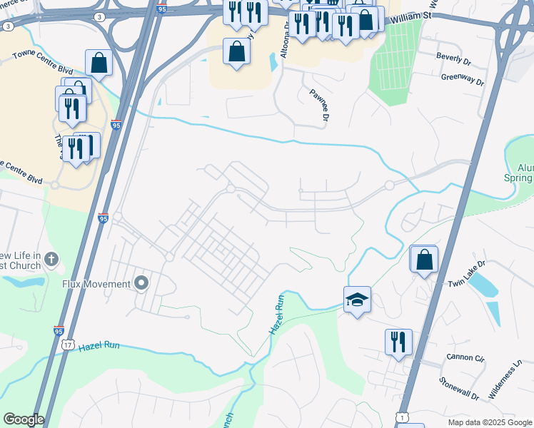 map of restaurants, bars, coffee shops, grocery stores, and more near 1610 Idlewild Boulevard in Fredericksburg
