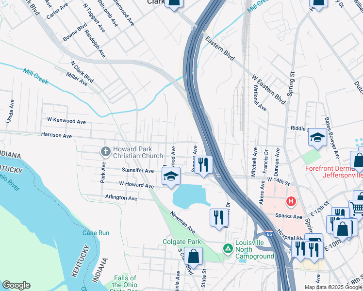 map of restaurants, bars, coffee shops, grocery stores, and more near 131 East Norwood Avenue in Clarksville