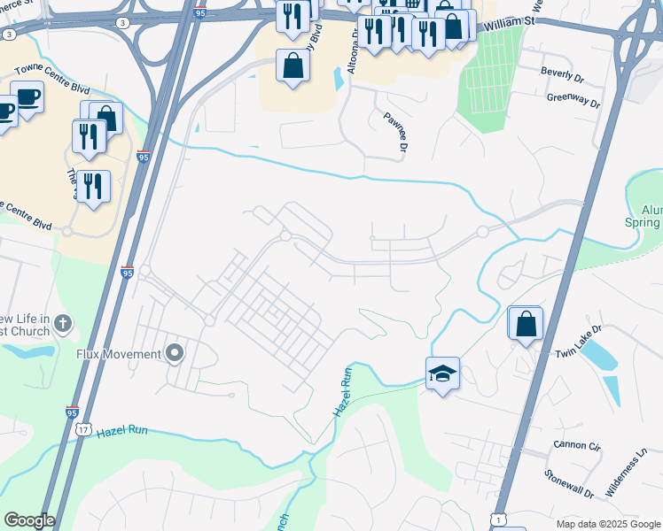 map of restaurants, bars, coffee shops, grocery stores, and more near 1610 Idlewild Boulevard in Fredericksburg