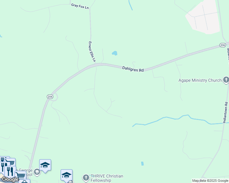 map of restaurants, bars, coffee shops, grocery stores, and more near 9338 Chaps Drive in King George