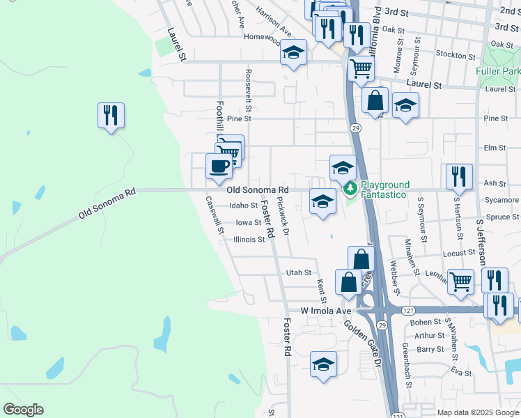 map of restaurants, bars, coffee shops, grocery stores, and more near 2651 Old Sonoma Road in Napa