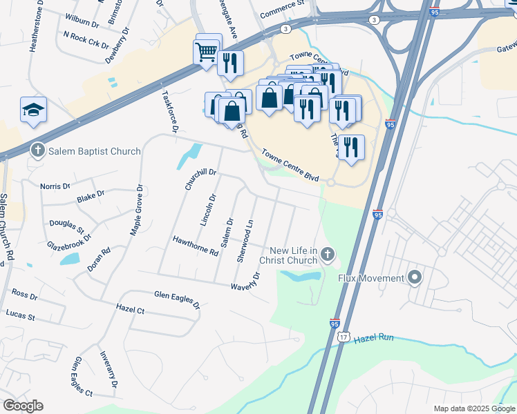map of restaurants, bars, coffee shops, grocery stores, and more near 825 Sherwood Lane in Fredericksburg