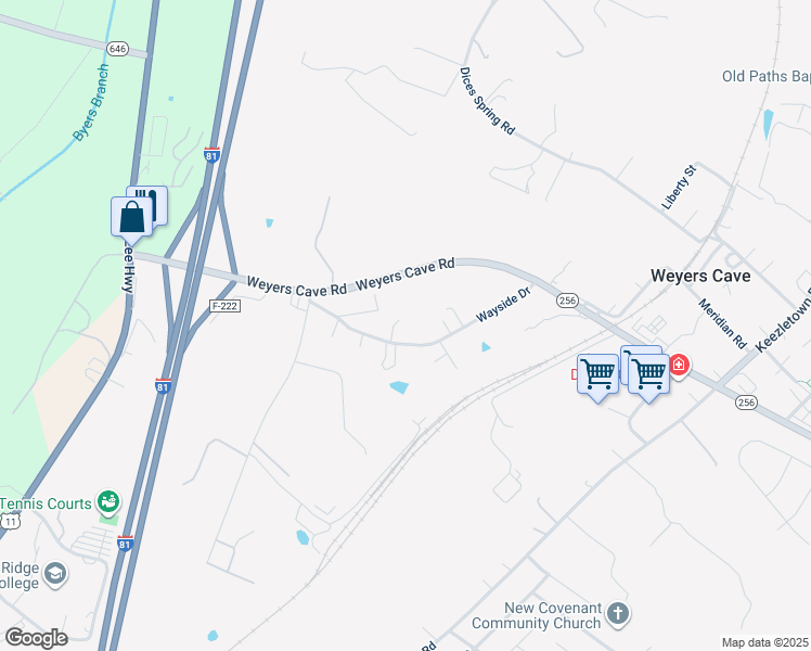map of restaurants, bars, coffee shops, grocery stores, and more near 15 Misty Lane in Weyers Cave