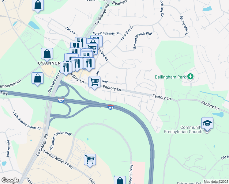map of restaurants, bars, coffee shops, grocery stores, and more near 13656 Pinnacle Gardens Circle in Louisville