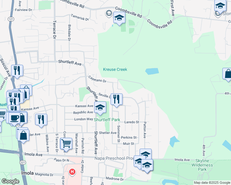 map of restaurants, bars, coffee shops, grocery stores, and more near 124 Quarry Drive in Napa