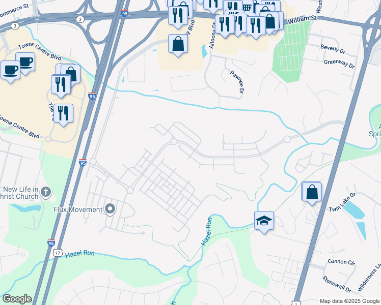 map of restaurants, bars, coffee shops, grocery stores, and more near 1700 Idlewild Boulevard in Fredericksburg