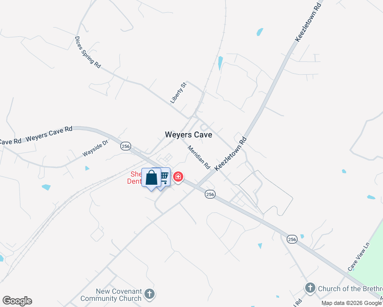 map of restaurants, bars, coffee shops, grocery stores, and more near 173 Houff Road in Weyers Cave