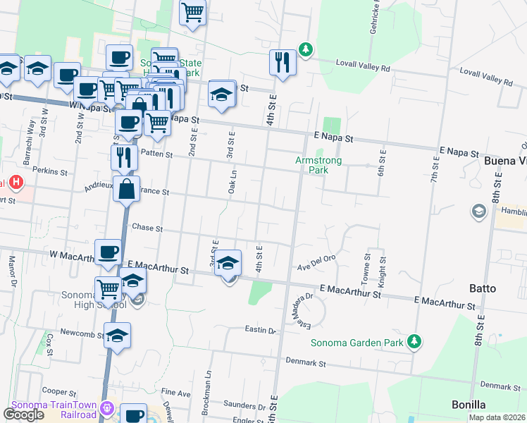 map of restaurants, bars, coffee shops, grocery stores, and more near 373 France Street in Sonoma