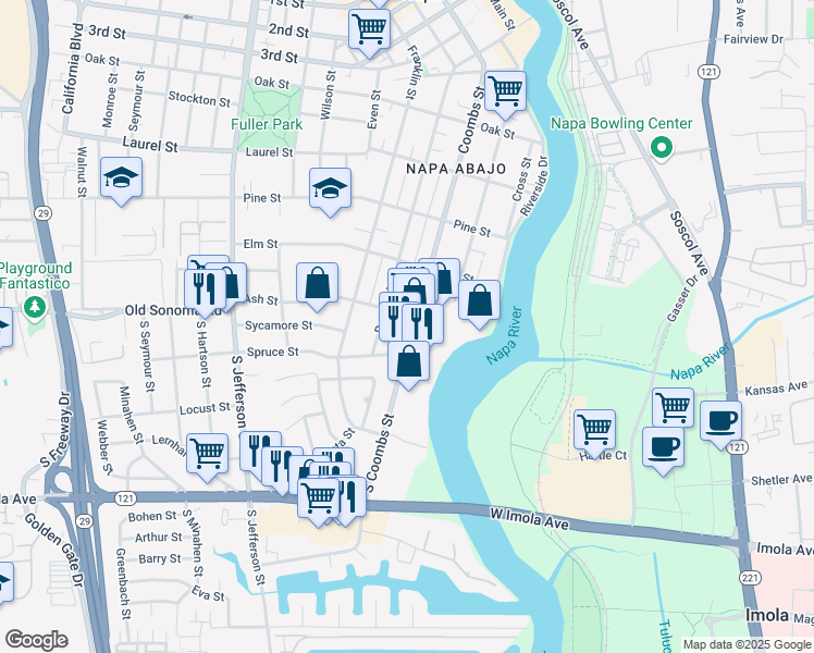 map of restaurants, bars, coffee shops, grocery stores, and more near 75 Coombs Street in Napa