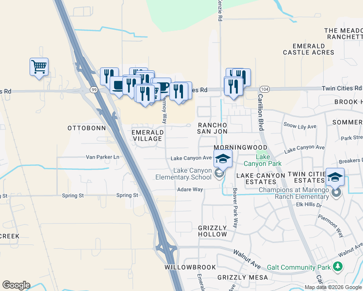 map of restaurants, bars, coffee shops, grocery stores, and more near 749 Belfast Court in Galt