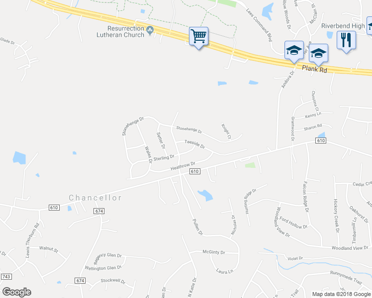 map of restaurants, bars, coffee shops, grocery stores, and more near 7417 Sterling Drive in Fredericksburg