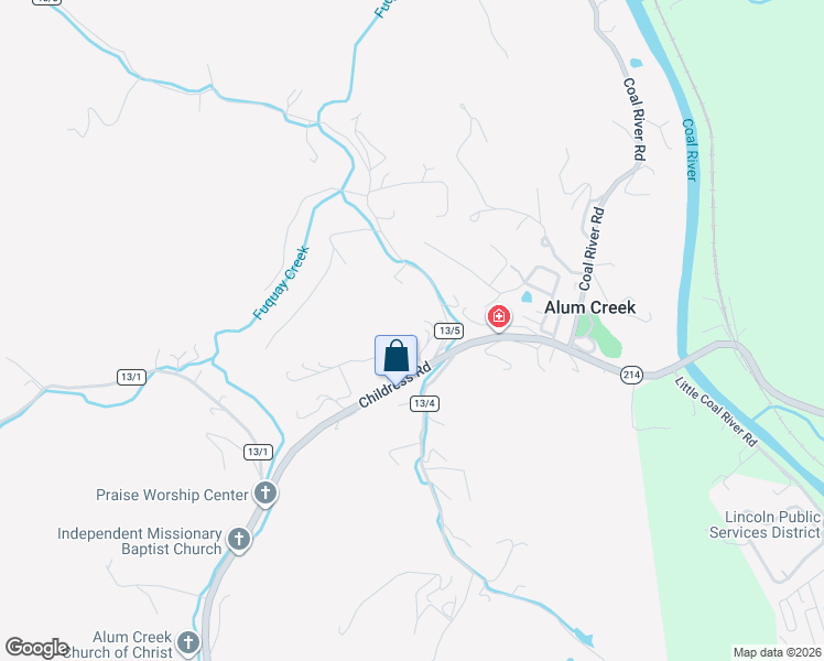 map of restaurants, bars, coffee shops, grocery stores, and more near 13 Fairview Drive in Alum Creek