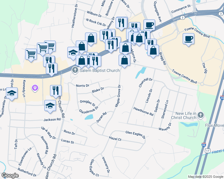 map of restaurants, bars, coffee shops, grocery stores, and more near 3905 Blake Dr in Fredericksburg