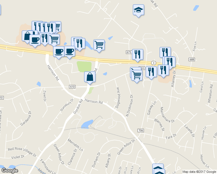 map of restaurants, bars, coffee shops, grocery stores, and more near 6512 Old Plank Road in Fredericksburg