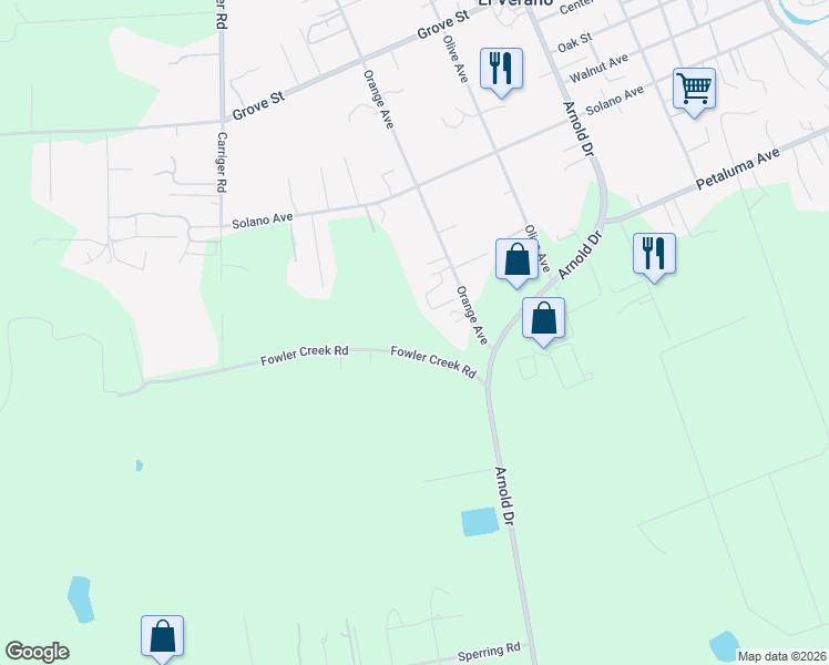map of restaurants, bars, coffee shops, grocery stores, and more near 19390 Orange Avenue in Sonoma