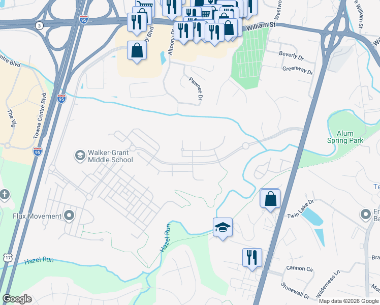 map of restaurants, bars, coffee shops, grocery stores, and more near 1200 Innis Drive in Fredericksburg