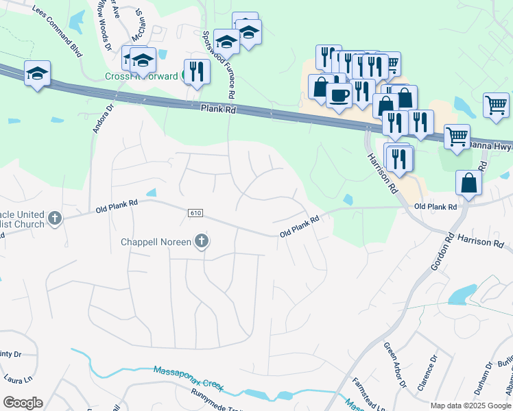map of restaurants, bars, coffee shops, grocery stores, and more near 11922 Big Ben Boulevard in Fredericksburg