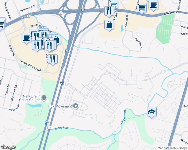 map of restaurants, bars, coffee shops, grocery stores, and more near 1611 Gayle Terrace in Fredericksburg