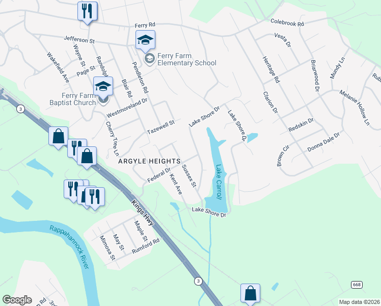 map of restaurants, bars, coffee shops, grocery stores, and more near 131 Federal Drive in Falmouth