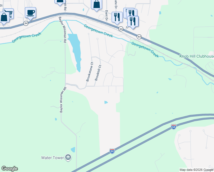 map of restaurants, bars, coffee shops, grocery stores, and more near 2019 Brookstone Way in Georgetown