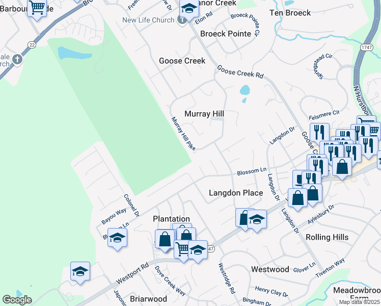 map of restaurants, bars, coffee shops, grocery stores, and more near 2802 Carrington Court in Murray Hill