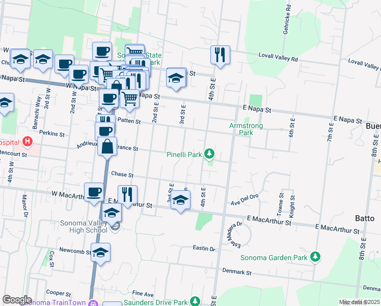 map of restaurants, bars, coffee shops, grocery stores, and more near 373 France Street in Sonoma