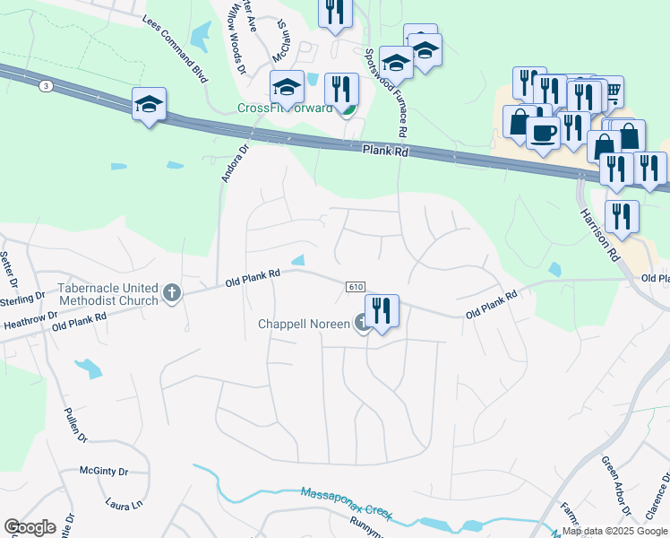 map of restaurants, bars, coffee shops, grocery stores, and more near 12002 Paddock Place in Fredericksburg
