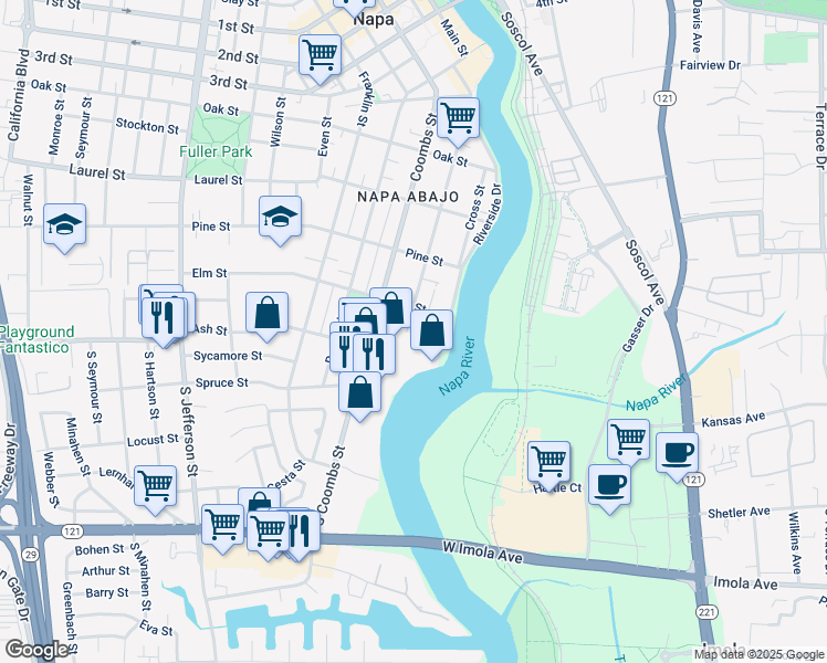 map of restaurants, bars, coffee shops, grocery stores, and more near 100 Coombs Street in Napa