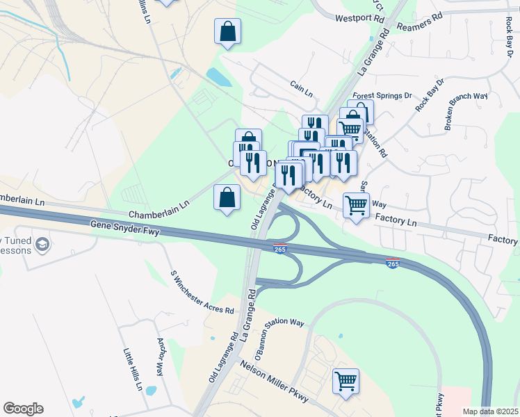 map of restaurants, bars, coffee shops, grocery stores, and more near 12315 Old Lagrange Road in Louisville