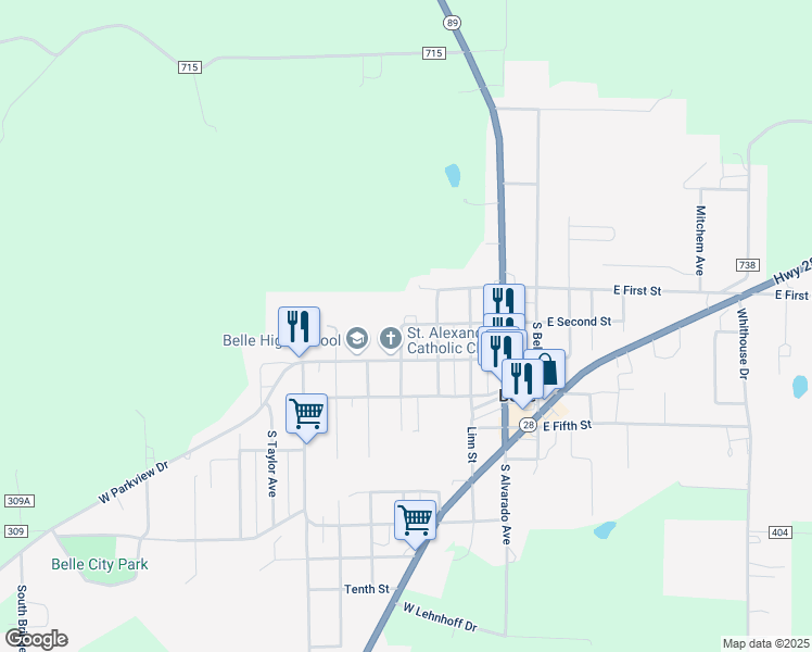 map of restaurants, bars, coffee shops, grocery stores, and more near 203 Tellman Avenue in Belle