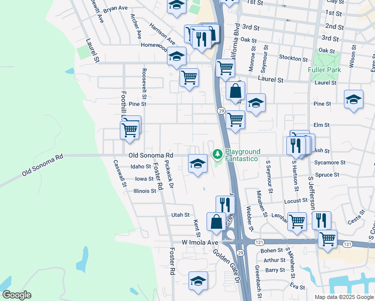 map of restaurants, bars, coffee shops, grocery stores, and more near in Napa
