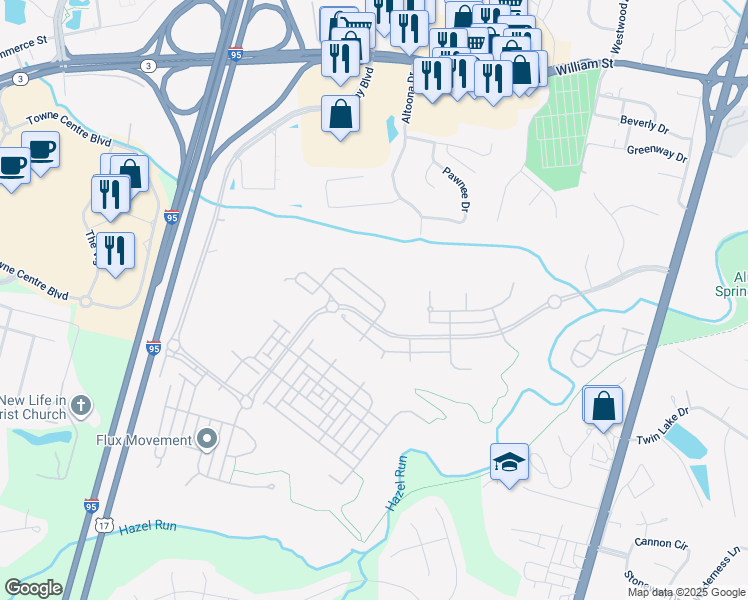 map of restaurants, bars, coffee shops, grocery stores, and more near 1214 Farrish Drive in Fredericksburg