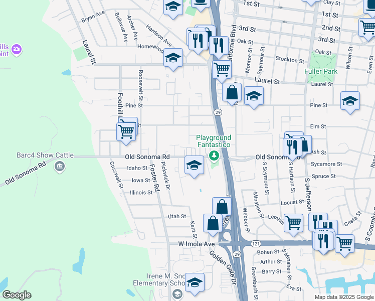 map of restaurants, bars, coffee shops, grocery stores, and more near in Napa