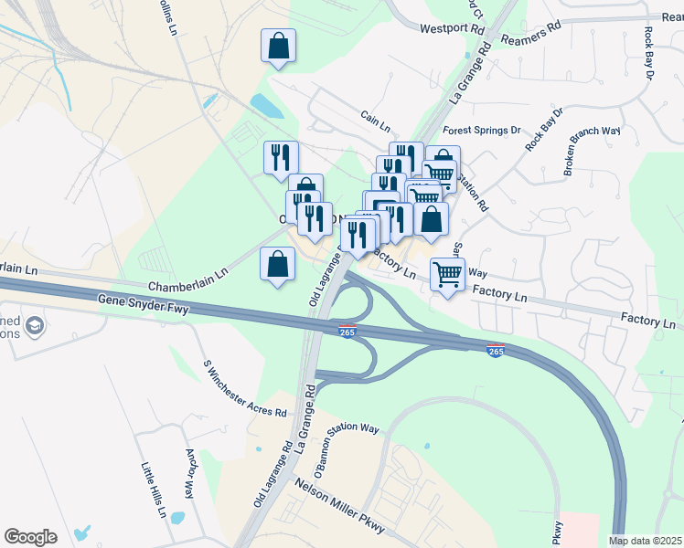 map of restaurants, bars, coffee shops, grocery stores, and more near 12315 Old Lagrange Road in Louisville