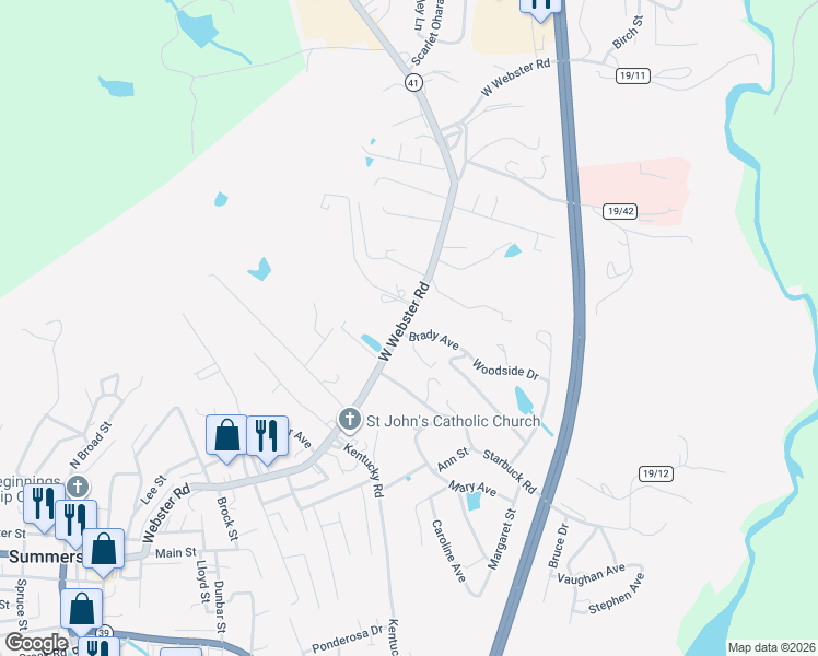 map of restaurants, bars, coffee shops, grocery stores, and more near 1800 Webster Rd in Summersville