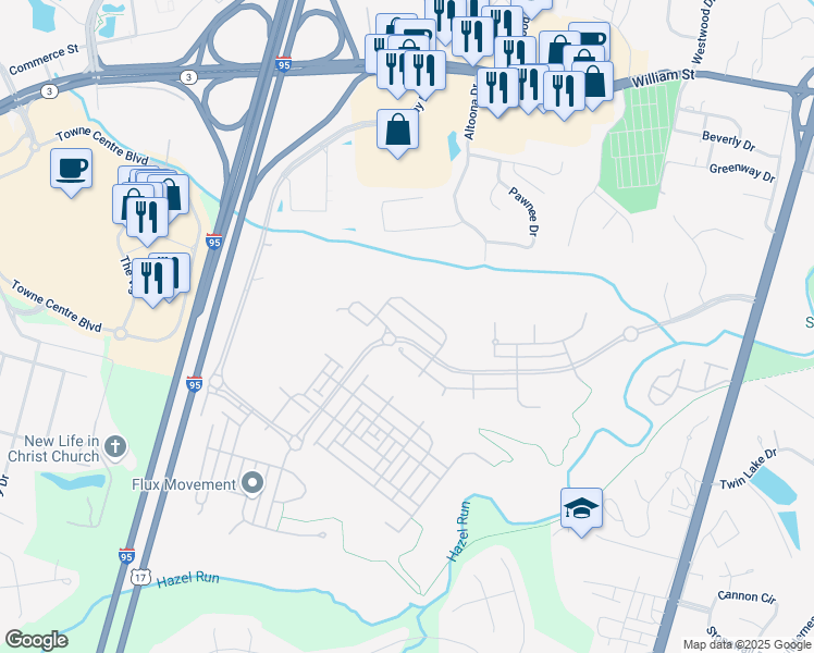map of restaurants, bars, coffee shops, grocery stores, and more near 1719 Idlewild Boulevard in Fredericksburg