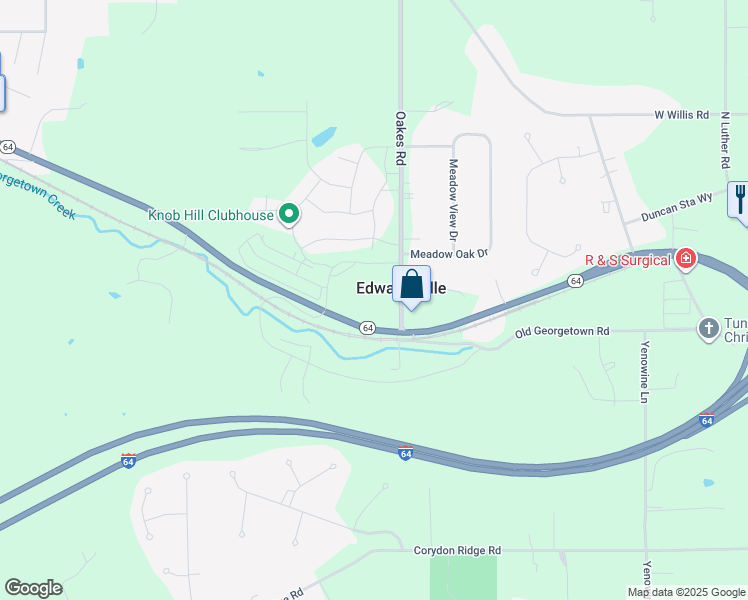 map of restaurants, bars, coffee shops, grocery stores, and more near 6546 Indiana 64 in Georgetown