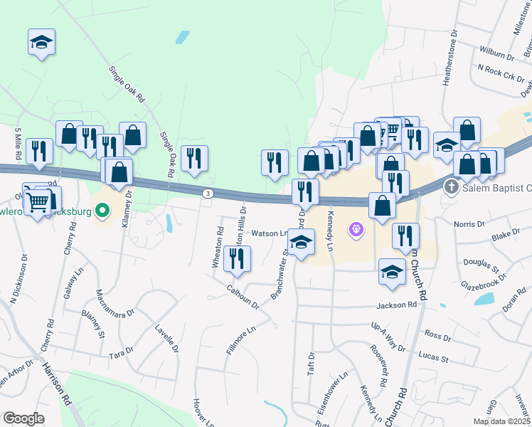 map of restaurants, bars, coffee shops, grocery stores, and more near 4630 Plank Road in Fredericksburg