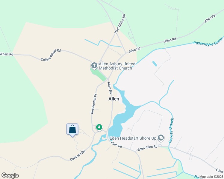 map of restaurants, bars, coffee shops, grocery stores, and more near 3453 Allen Road in Eden