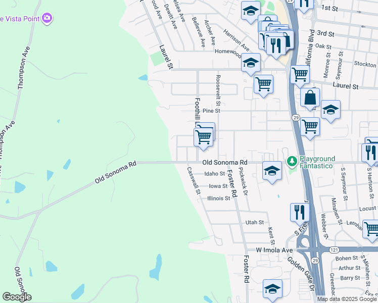 map of restaurants, bars, coffee shops, grocery stores, and more near 120 Casswall Street in Napa