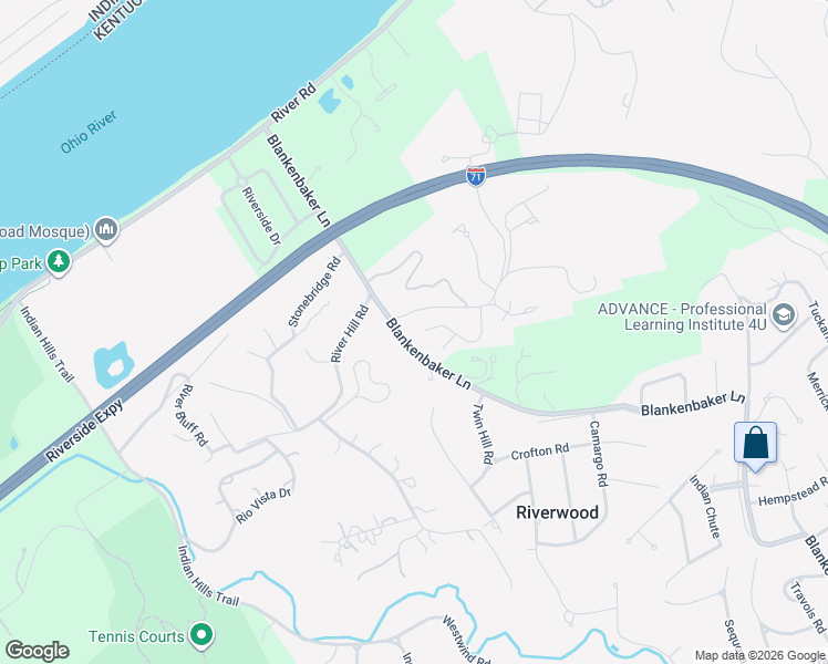map of restaurants, bars, coffee shops, grocery stores, and more near 609 Blankenbaker Lane in Louisville