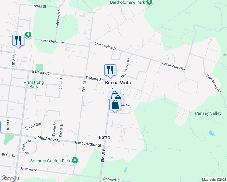 map of restaurants, bars, coffee shops, grocery stores, and more near 19550 8th Street East in Sonoma