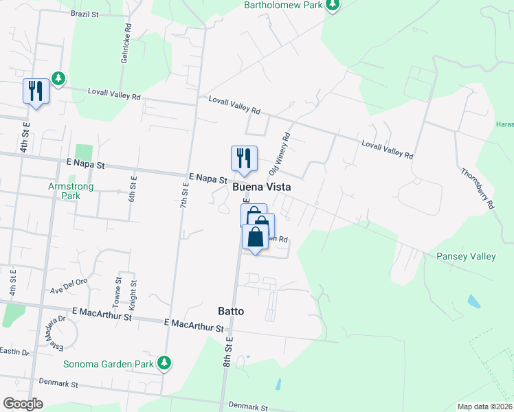 map of restaurants, bars, coffee shops, grocery stores, and more near 19550 8th Street East in Sonoma