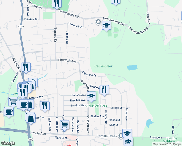 map of restaurants, bars, coffee shops, grocery stores, and more near 1238 Cayetano Drive in Napa